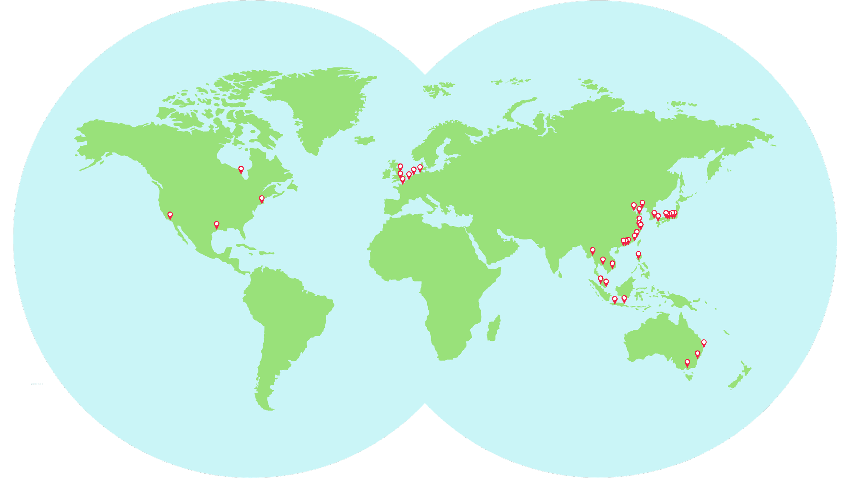 アジア全域をカバーするネットワークのマップ